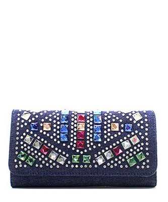 Faux Leather Wallet with Rhinestones YL310W 38485 Black